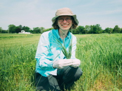 MSU's Ashley Shade in a field of switchgrass